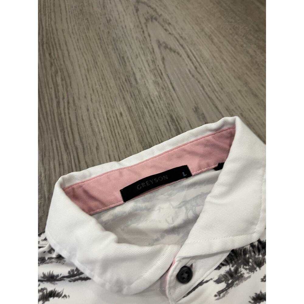 Greyson Mens Large Wolf Toile Polo Shirt Arctic White Black Scenic Print - Picture 3 of 7